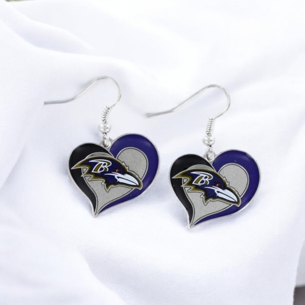 NWT Baltimore Ravens Swirl Heart Earrings